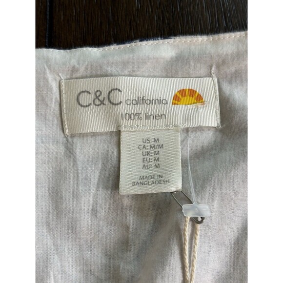 C&C California 100% Linen Top Womens Sz M Blue & White Crop Boho Coastal NWT - Picture 5 of 7